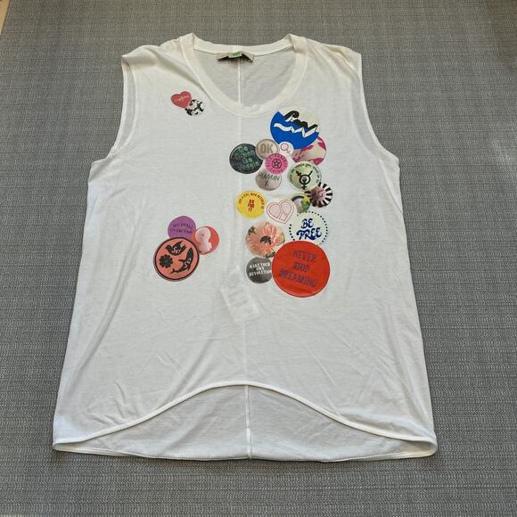 Stella‎ McCartney Shirt 44 US XL Y2K Graphic Patch Sleeveless Slogan Festival - Picture 1 of 9